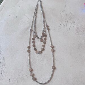 Layered Silver Chain Necklace with Hammered Disc Accents